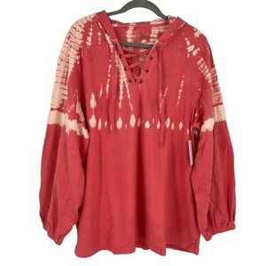 LIVI by Lane Bryant Womens HOODIE 22 24 Corral Orange Tie Dye Laces NEW MSP $59